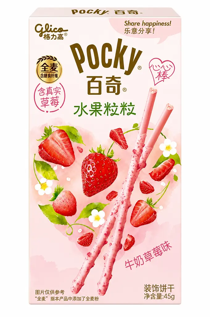 Палички Pocky Milk Strawberry з полуничними шматочками 45 г