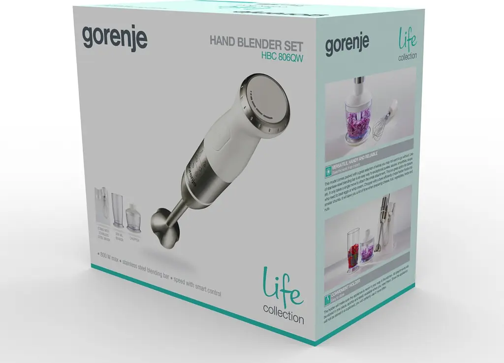 Gorenje Блендер заглибний 800Вт, 5в1, чаша-500мл, подрібнювач, білий - фото 6