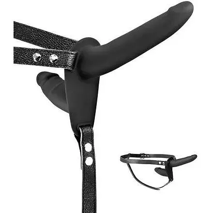 Подвійний страпон Fetish Tentation Strap-On With Double Dildo Black - фото 2