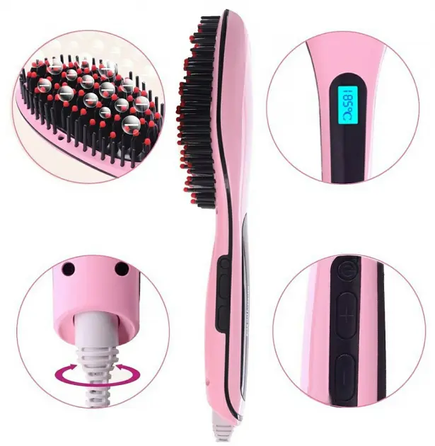 Електрична щітка-випрямляч Fast Hair Straightener HQT-906 Фен-щітка для випрямлення та укладки волосся з LED дисплеєм та - фото 3