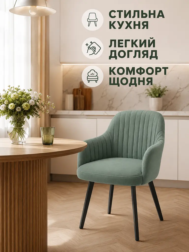 Сучасний стілець-крісло для вітальні 81×57 см із підлокітниками, до 200 кг, зелений (49676263) - фото 4