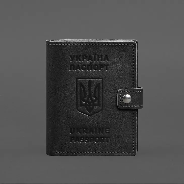 Шкіряна обкладинка-портмоне на паспорт з гербом України 25.1 Чорна - фото 8