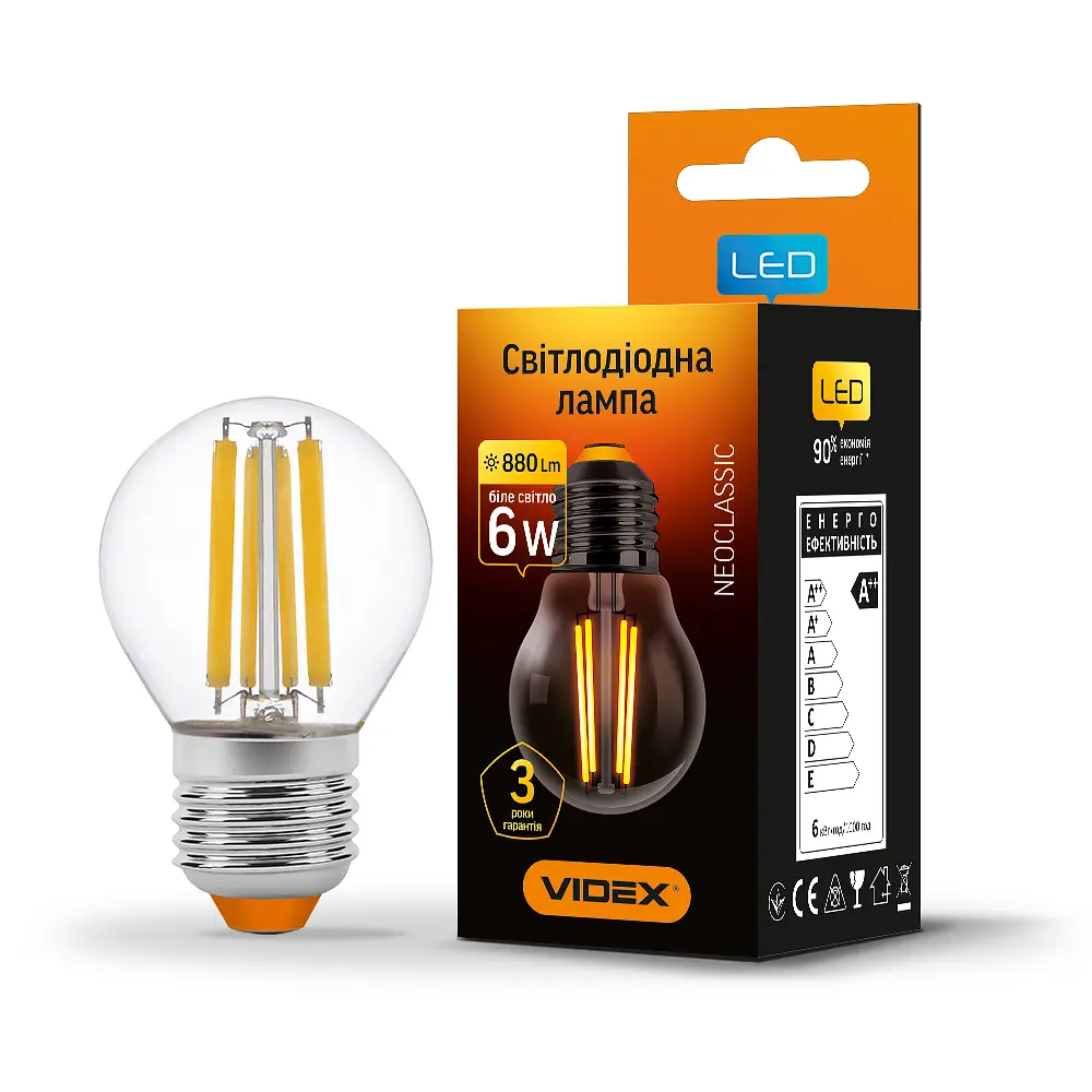 LED-лампа Videx Filament G45F 6W E27 4100K (25799-000)