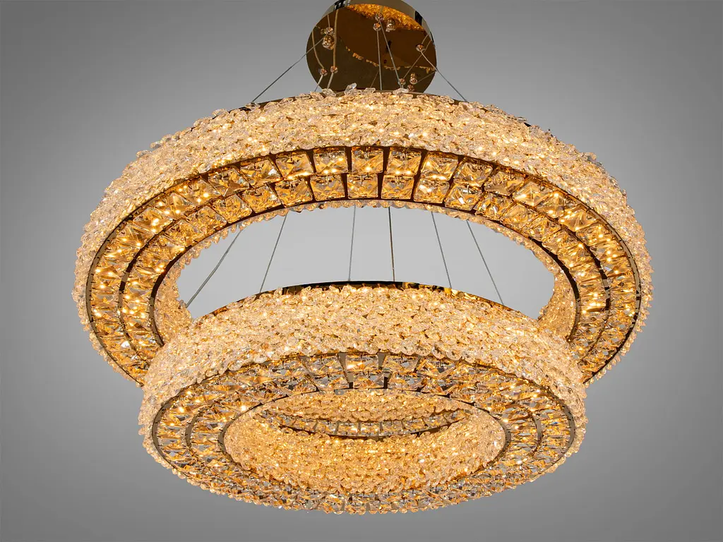 Розкішна підвісна LED люстра Diasha 7932/800+500S-gold золота кришталева 71 см 126W з пультом - фото 3