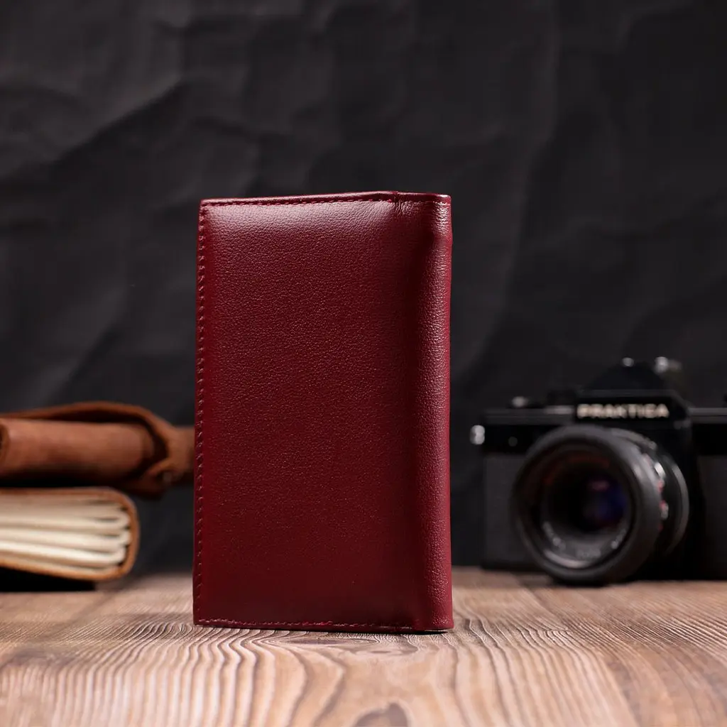 Симпатичний жіночий гаманець у три складання з натуральної шкіри ST Leather 19470 бордовий - фото 7