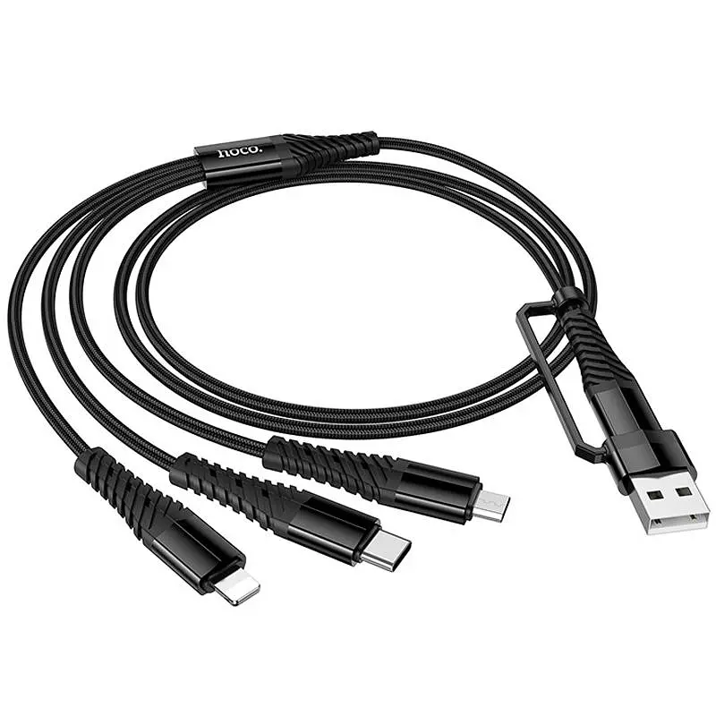 Кабель Hoco X123 Victory 3-в-1 Type-C – Lightning/Type-C/MicroUSB 3A (1 м) Черный - фото 6