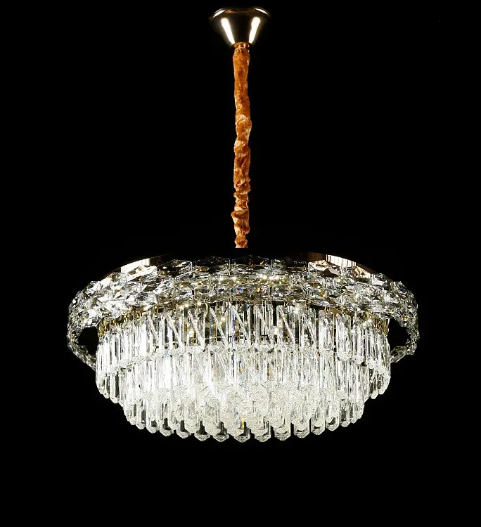 Велика золота кришталева світлодіодна люстра Splendid Ray LA7013/600/8+LED (SGD), 60 см на 8 ламп з дистанційним керуванням - фото 2