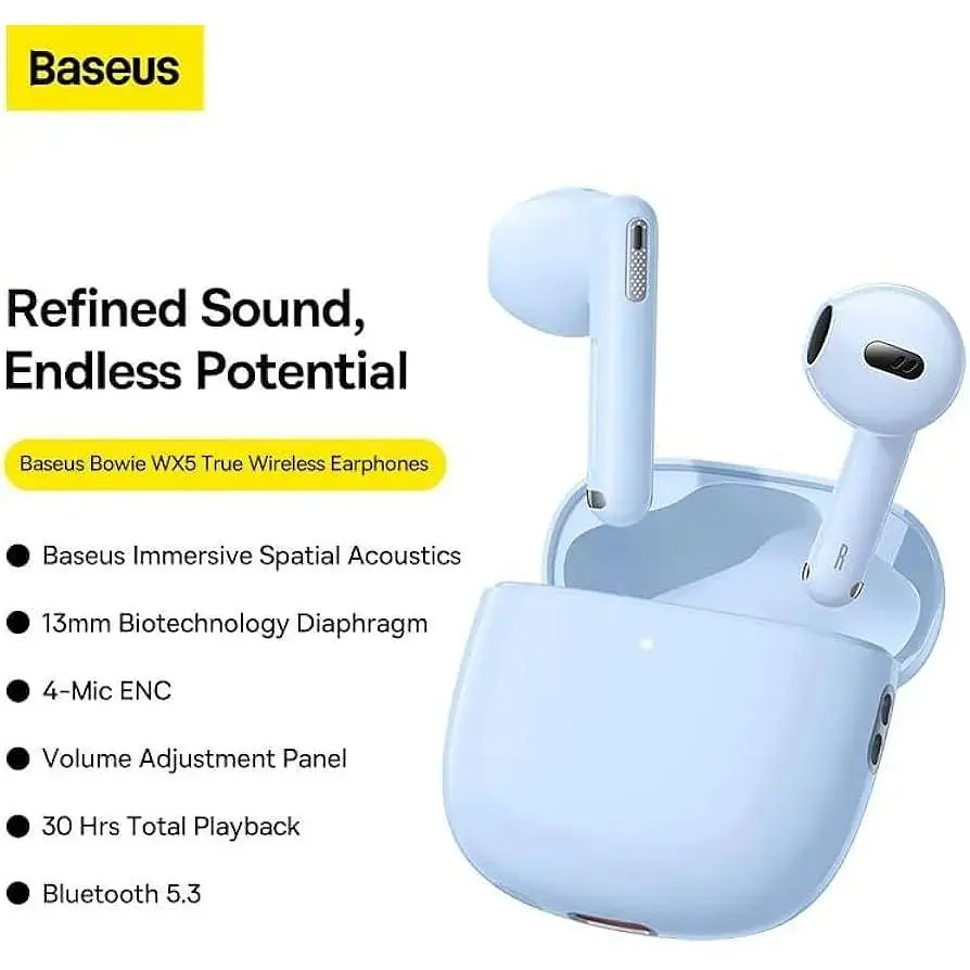 Наушники беспроводные Baseus Bowie WX5 голубые - фото 5