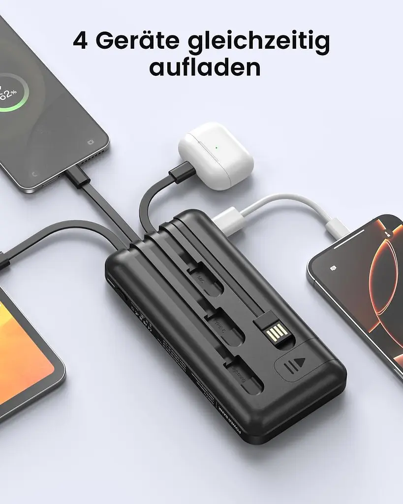 Повербанк 26800 мА·год з 4 вбудованими кабелями, 22,5 Вт Power Bank USB C Функція швидкого заряджання зі світлодіодним дисплеєм - фото 2