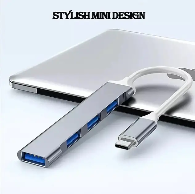 Хаб розгалужувач для ноутбука TWS USB Type-C на 4 порти USB Gray - фото 3