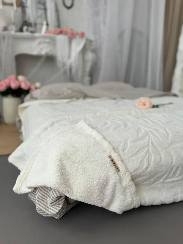Покривало Zeintex Palermo махрове бавовняне молочне 180х200 см - фото 3
