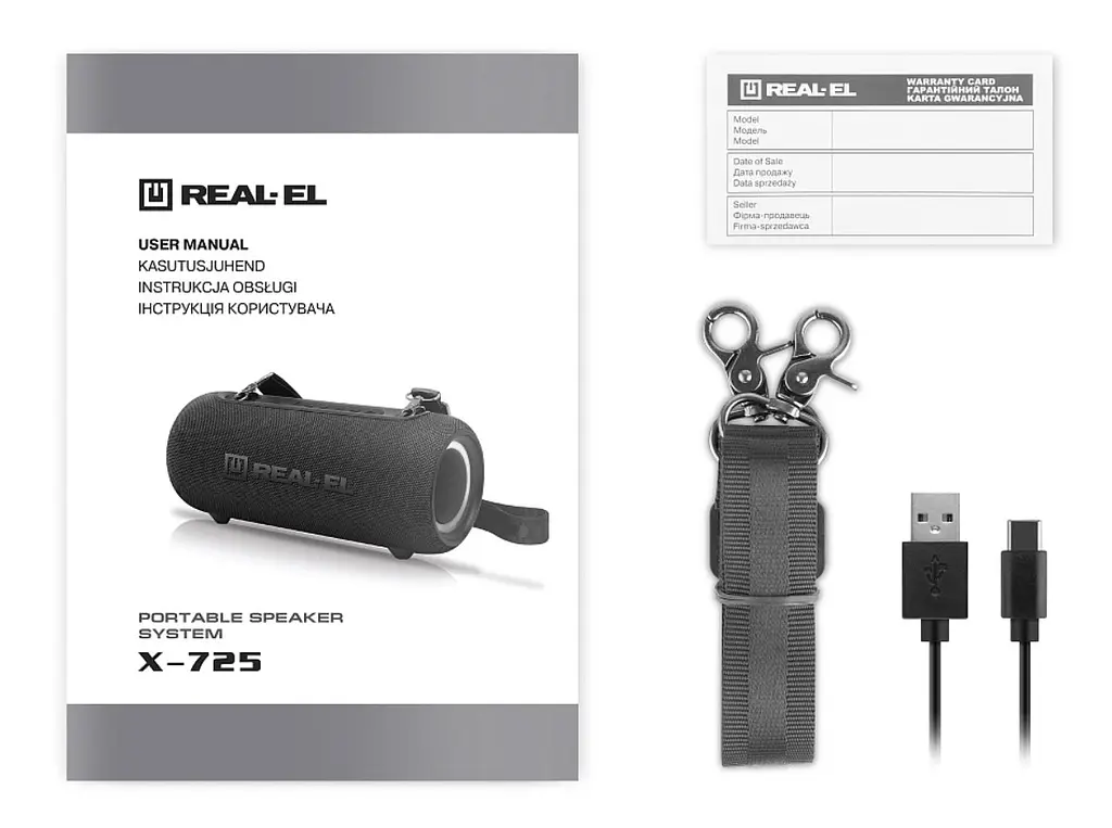 Портативная колонка REAL-EL RX725 15W Bluetooth TWS, RGB, Black - фото 14