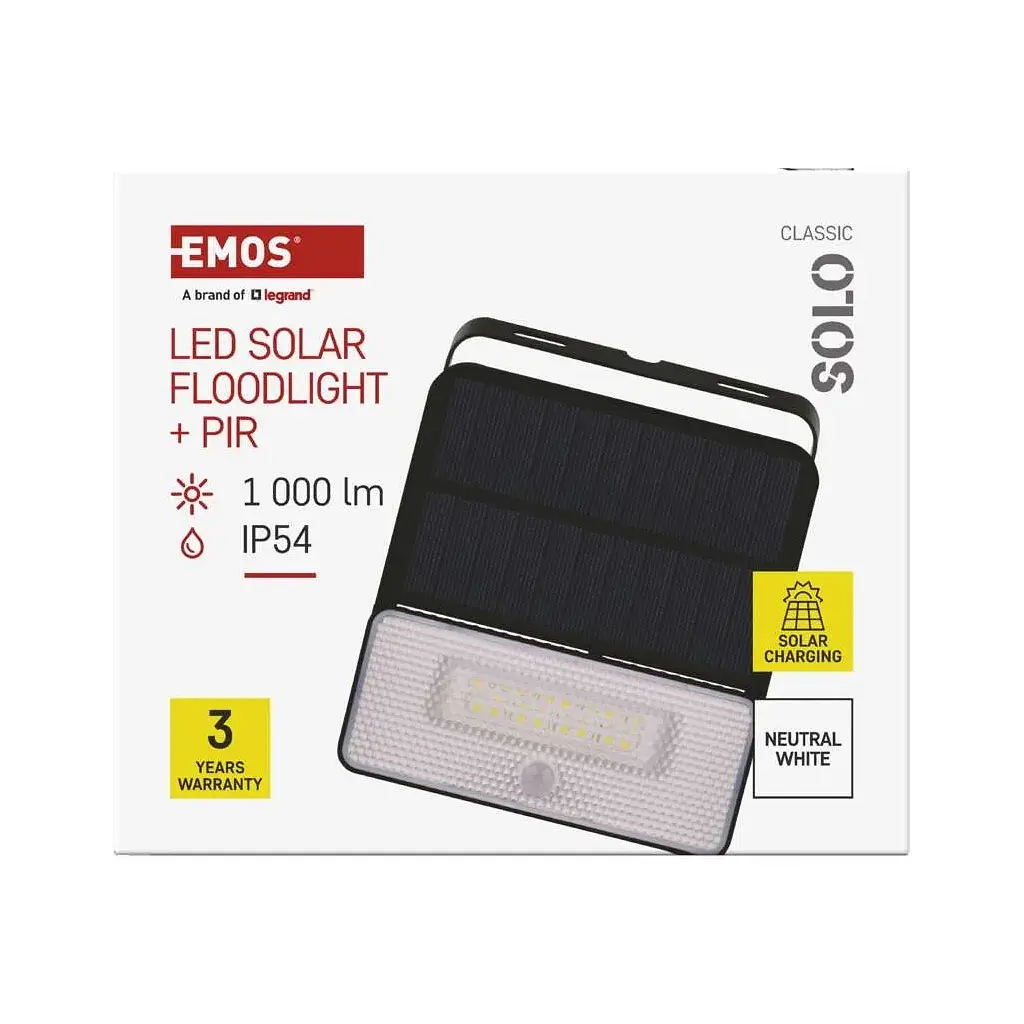 Прожектор EMOS сонячний світлодіодний 1000 лм IP54 4000K PIR (ZG121S) - фото 2