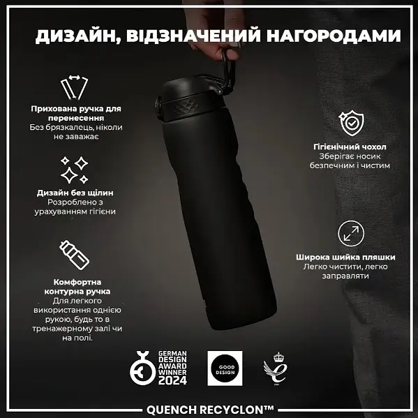 Бутылка для воды ION8 1000 мл (ЭКО бутылка) BPA Free Black (I8RF1000BLK) - фото 4