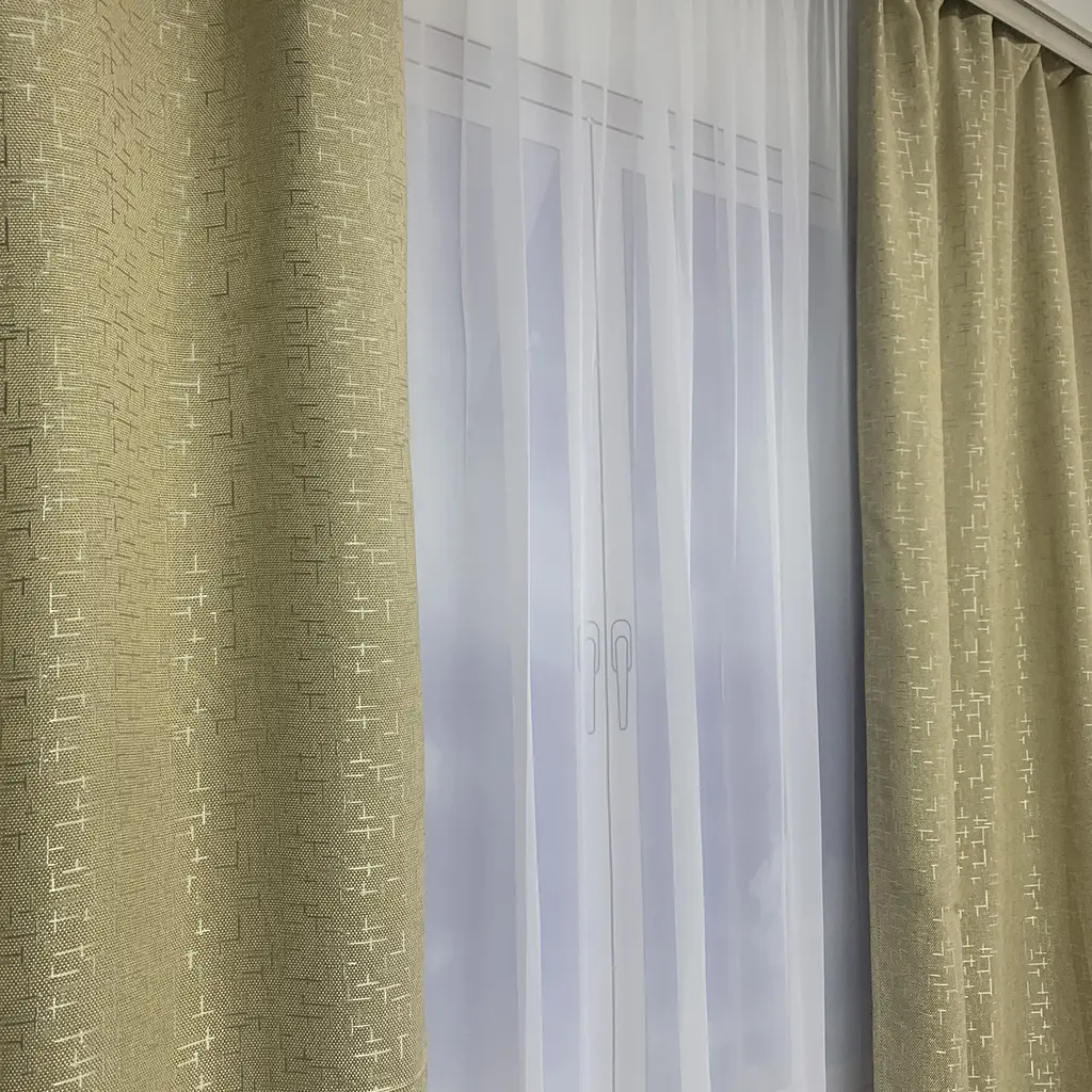 Льняні мармурові блекаут штори золотистого кольору 2шт. 150х270 з білим шифоновим тюлем 400х270, на т ALBO pbe0052664 - фото 4