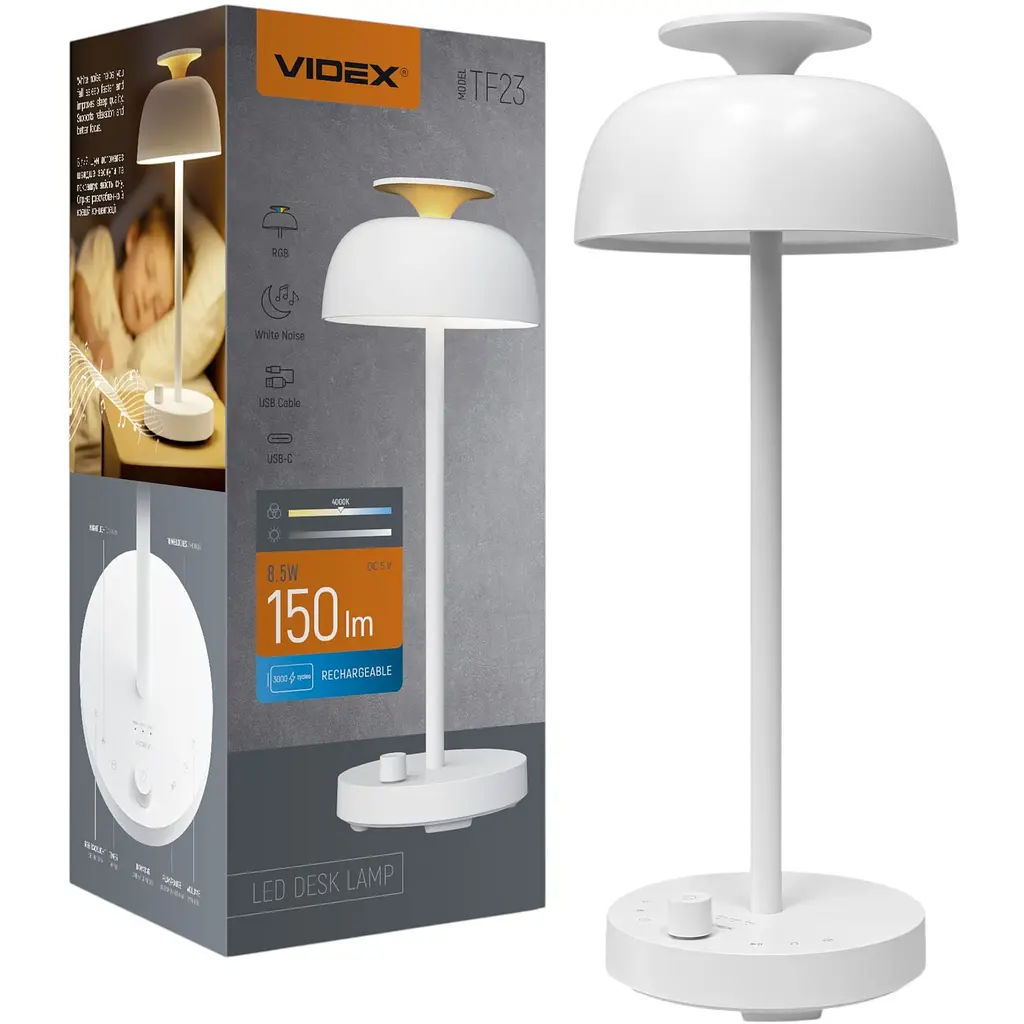 LED лампа настiльна Videx VL-TF23W 8.5W 4000K з акумулятором та RGB біла (VL-TF23W) - фото 5