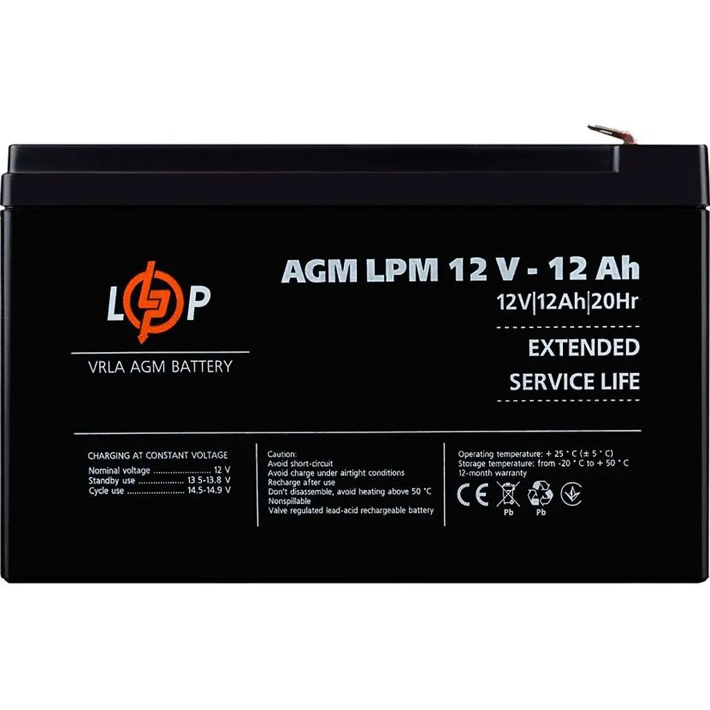 Акумулятор LogicPower AGM 12V/12Ah/144Wh [6550] [109868] - фото 2