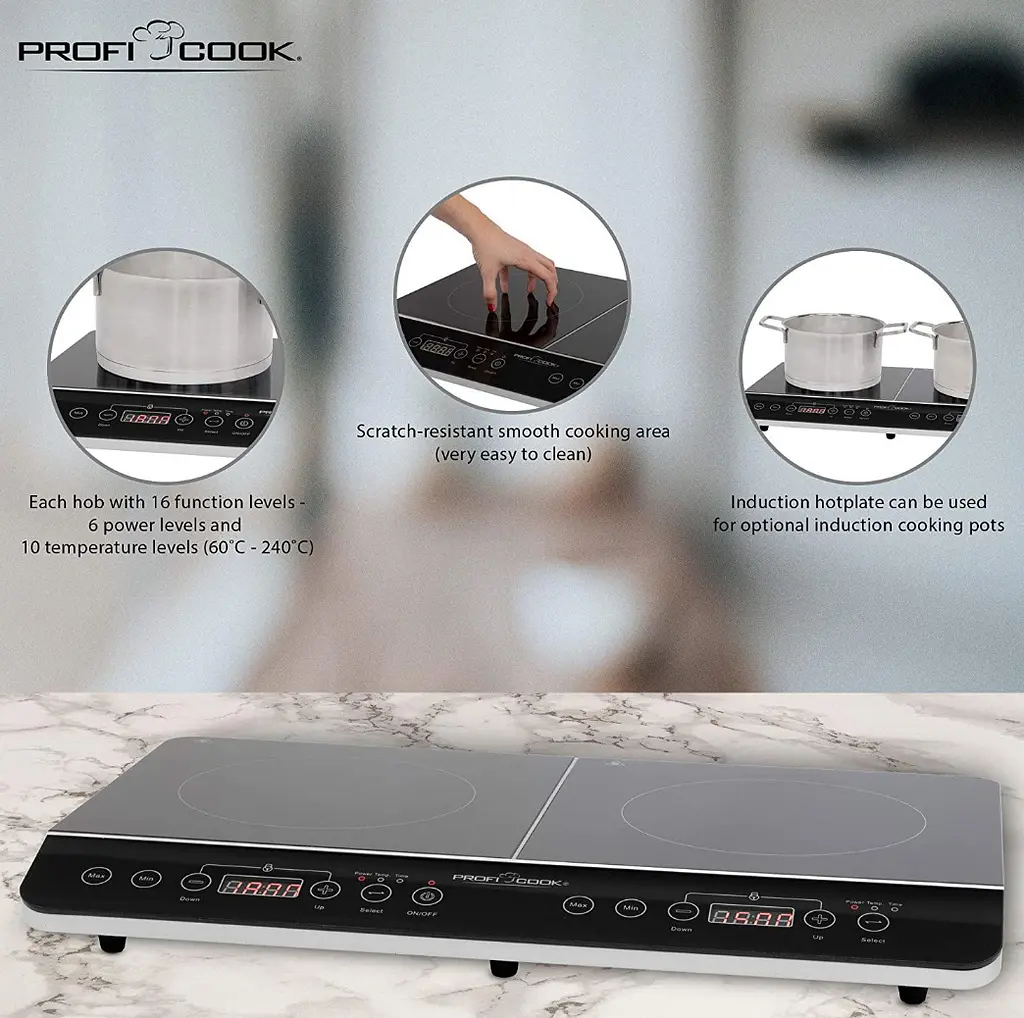 Плита індукційна 2000Вт+1500Вт на дві конфорки Profi Cook PC-DKI 1067 - фото 3