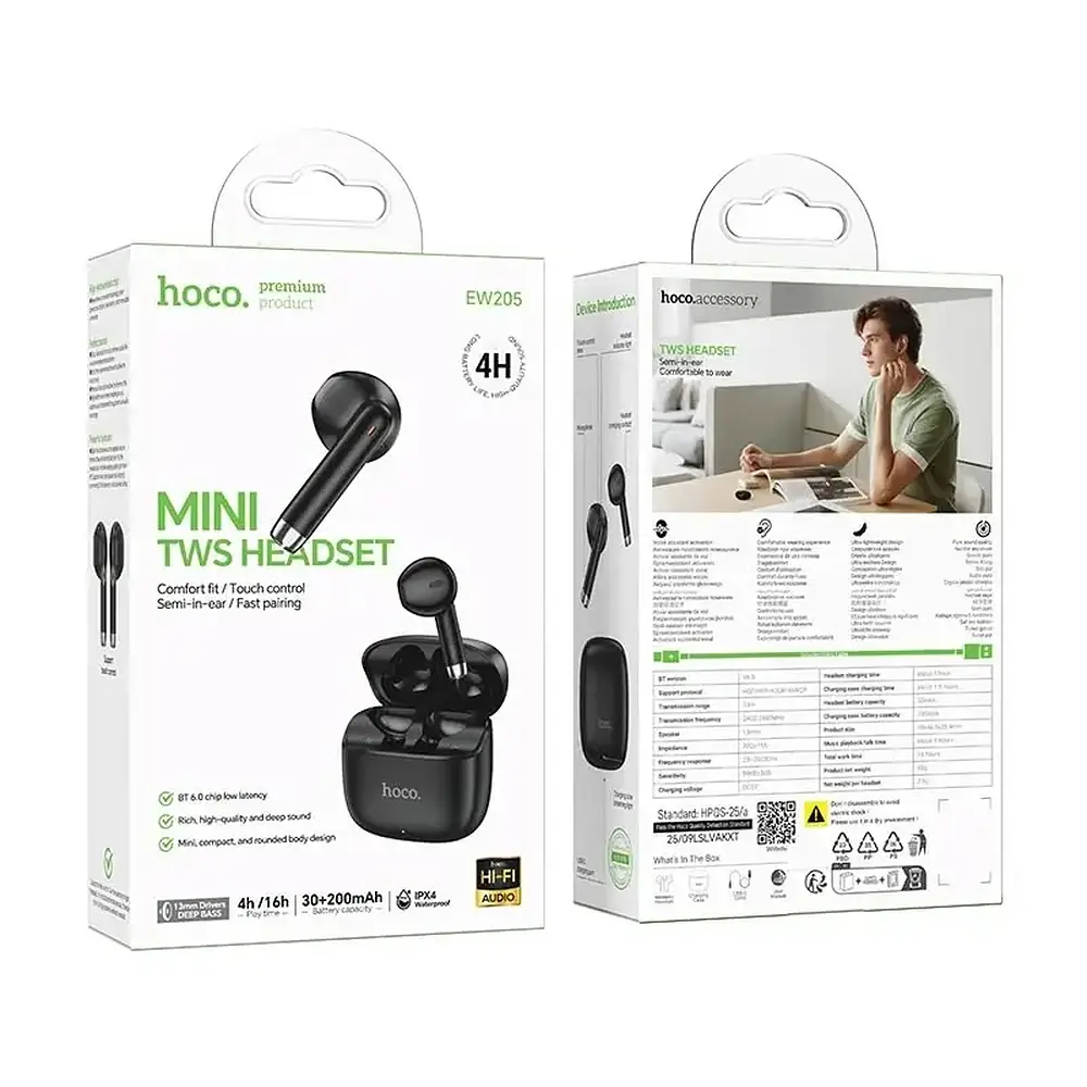 Навушники Bluetooth Hoco EW205 Peaceful true wireless BT headset Black - фото 2