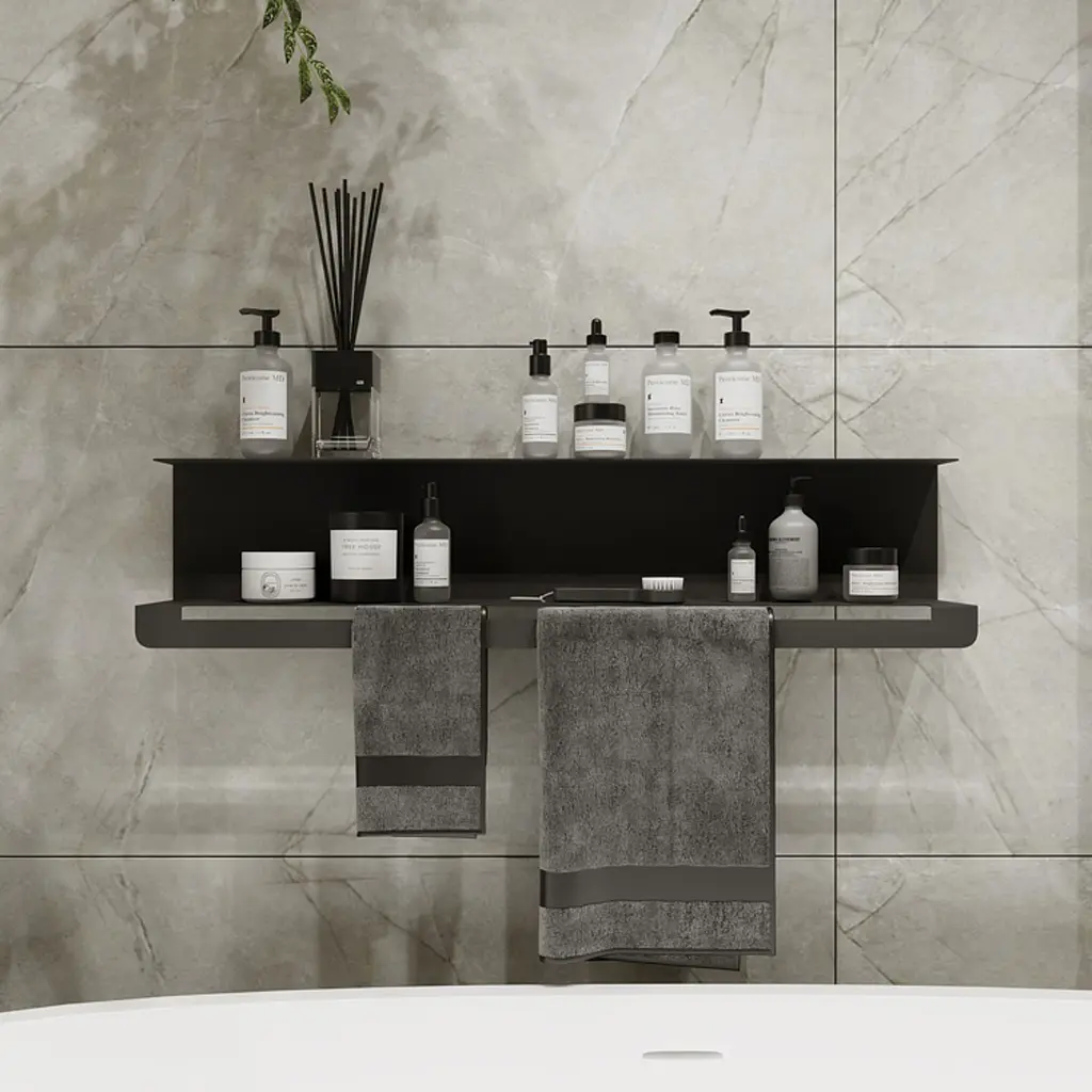 Полиця в ванну кімнату Nice & Cozy Towel shelf з тримачем для рушників чорна - фото 3