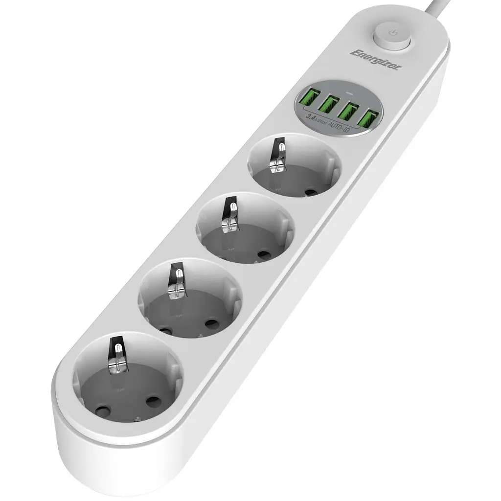 Power filtr 2.0м Energizer 4 розетки, 4xUSB 3.4A, з заземленням білий - фото 4
