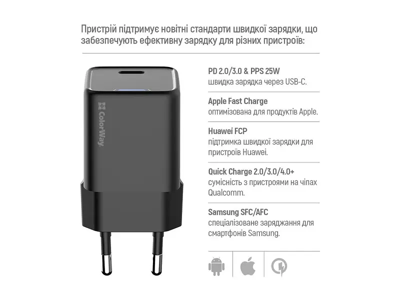 Мережевий зарядний пристрій ColorWay Black (CW-CHS052PD-BK) - фото 5