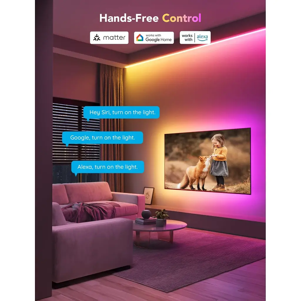 Світлодіодна стрічка Govee H100E LED Compatible extension of H61E1, 1.0m, RGBIC , WI-FI/Bluetooth, white (H100E0D1) - фото 7