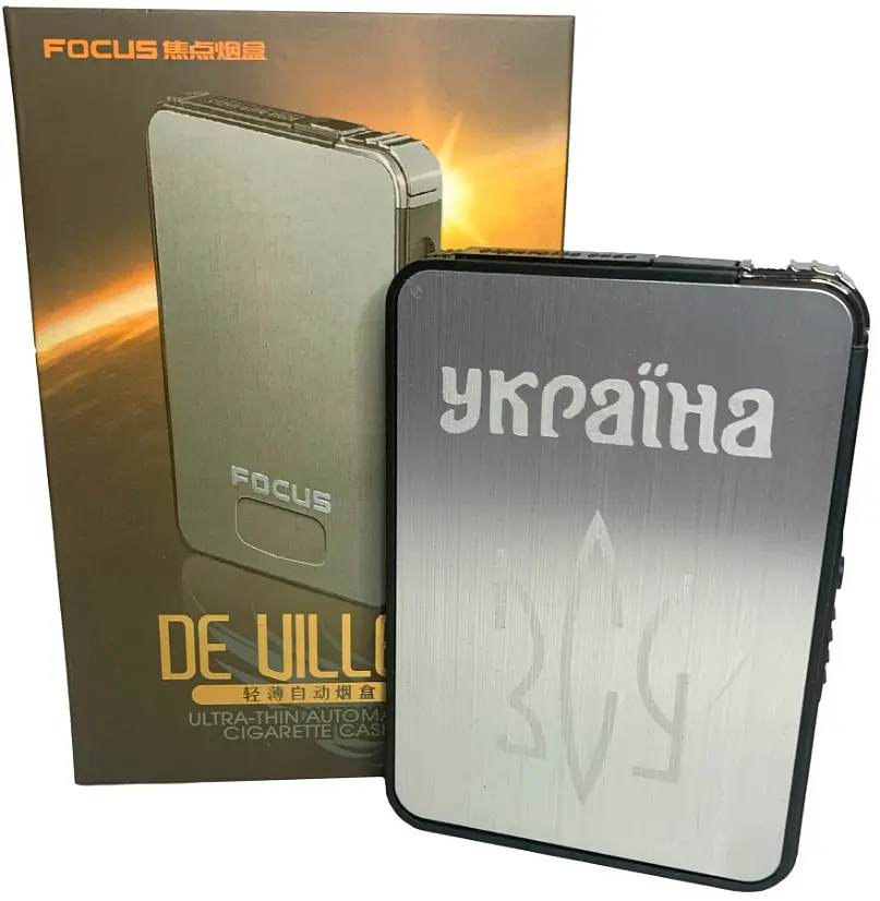 Портсигар на 10 сигарет із запальничкою HL-427 Silver, ЗСУ (16371) - фото 3