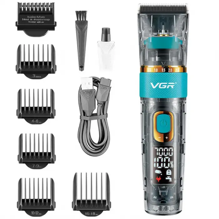 Аккумуляторная машинка для стрижки волос + 6 насадок, с USB, VGR V-695 / Беспроводной триммер для стрижки - фото 2
