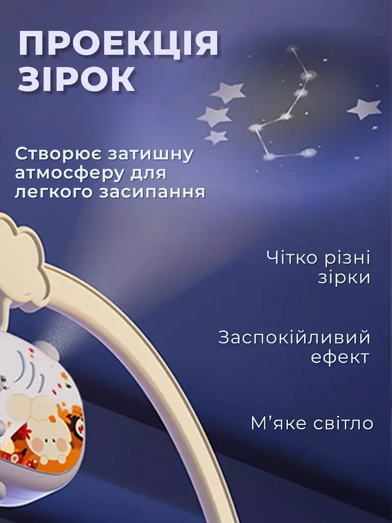 Дитячий мобіль на ліжечко WToys карусель музична для немовлят з таймером проектором з пультом подарунок wtoys колискові мелодії блакитний - фото 6
