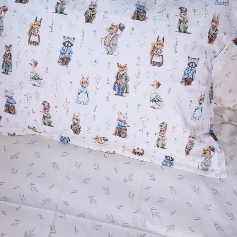 Простыня на резинке MirSon Poplin Line Kids 03 Animals 70х130 см бежевая (2200009713347) - фото 2