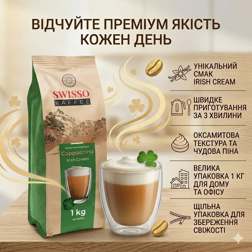 Капучино Swisso Kaffee Cappuccino Irish Cream зі смаком лікеру Ірландський крем 1 кг - фото 2