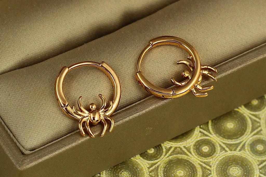 Сережки кільця Хuping Jewelry павук 1,7 см золотисті - фото 2