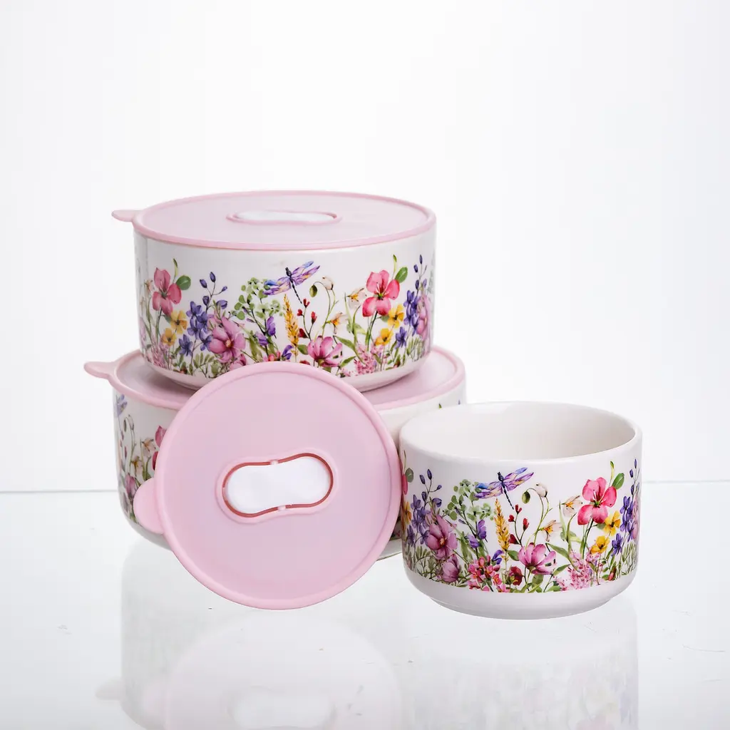 Фарфорові контейнери для їжі Flowers 9,5/13/15 см Yiwu TS-3P-2 - фото 4