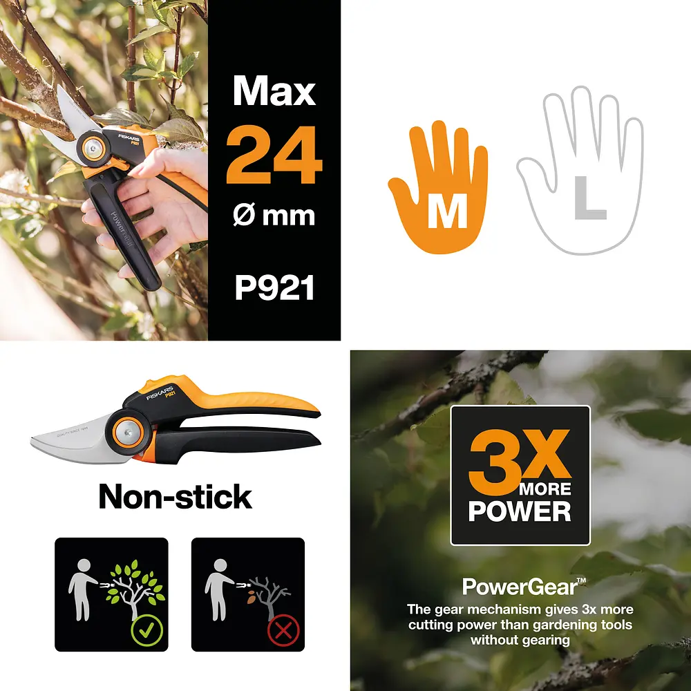 Секатор Fiskars X-series P921 до 24 мм Bypass до 24 мм (1057173) - фото 2
