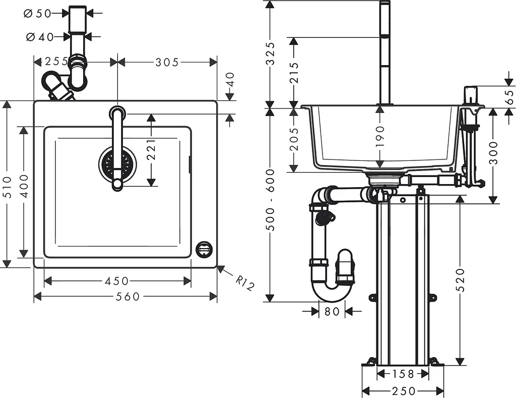 Кухонная мойка Hansgrohe Сombi C51-F450-06 560x510 Select со смесителем хром 43217000, Черный - фото 5