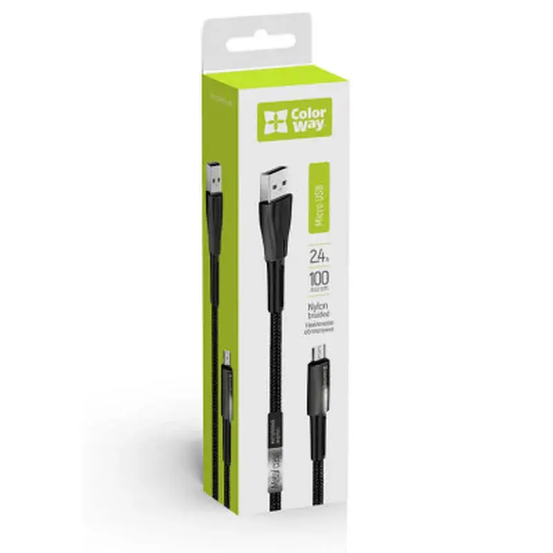 Дата кабель USB 2.0 AM to Micro 5P 1.0m zinc alloy + led black ColorWay (CW-CBUM035-BK) - фото 7
