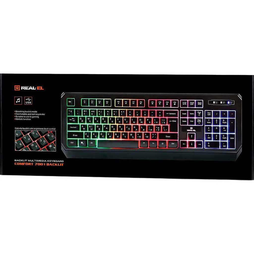 Клавиатура REAL-EL Comfort 7001 Backlit Black (EL123100035) [128770] - фото 9