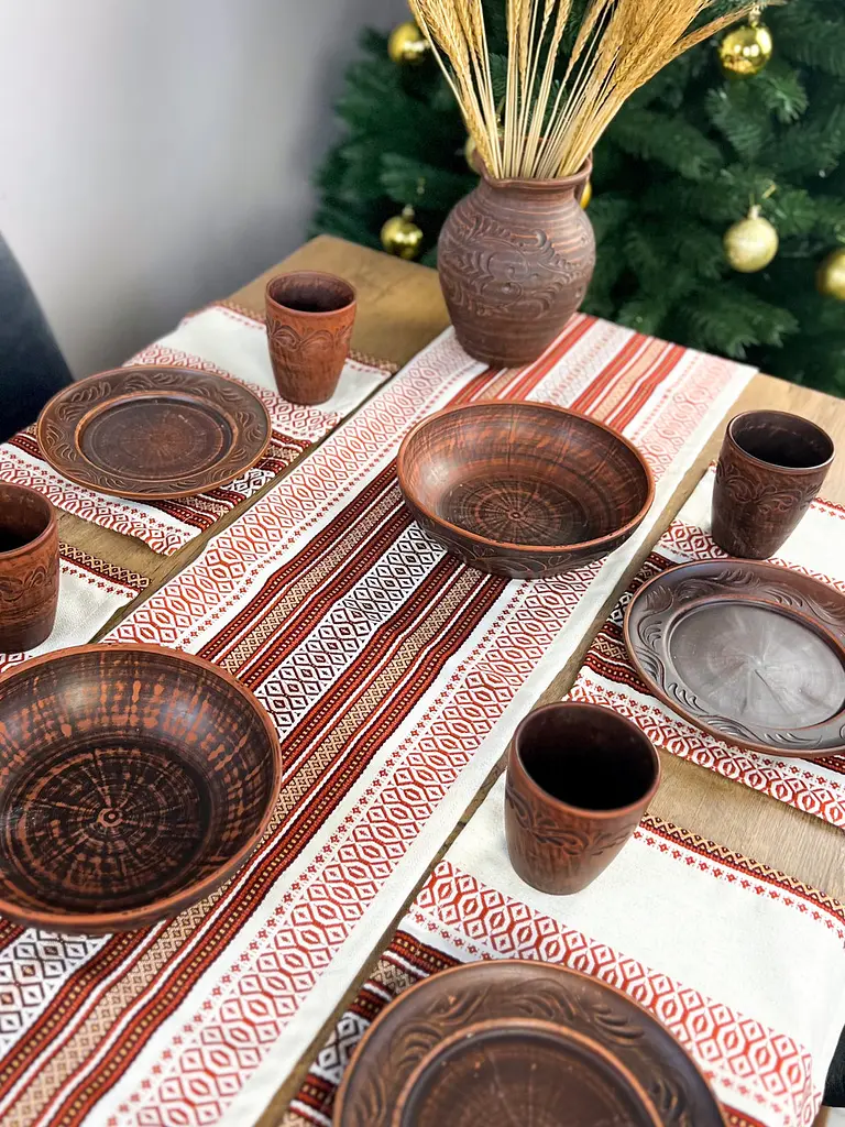 Льняная салфетка с украинским орнаментом Луч 30х40 см 6 шт. Красный - фото 2