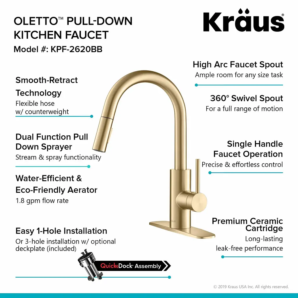 Смеситель для кухни Kraus Oletto золотой KPF-2620BB, Золотой - фото 10