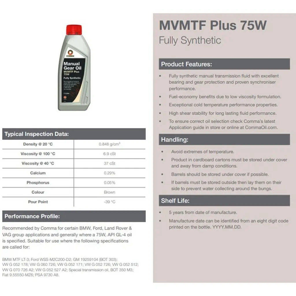 Трансмиссионное масло Comma MVMTF PLUS 75W-90 FS 1 л - фото 2