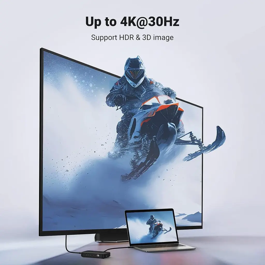 HDMI-перемикач UGREEN 3-в-1 4K 30Hz з пультом для ТВ, ПК і консолей - фото 5