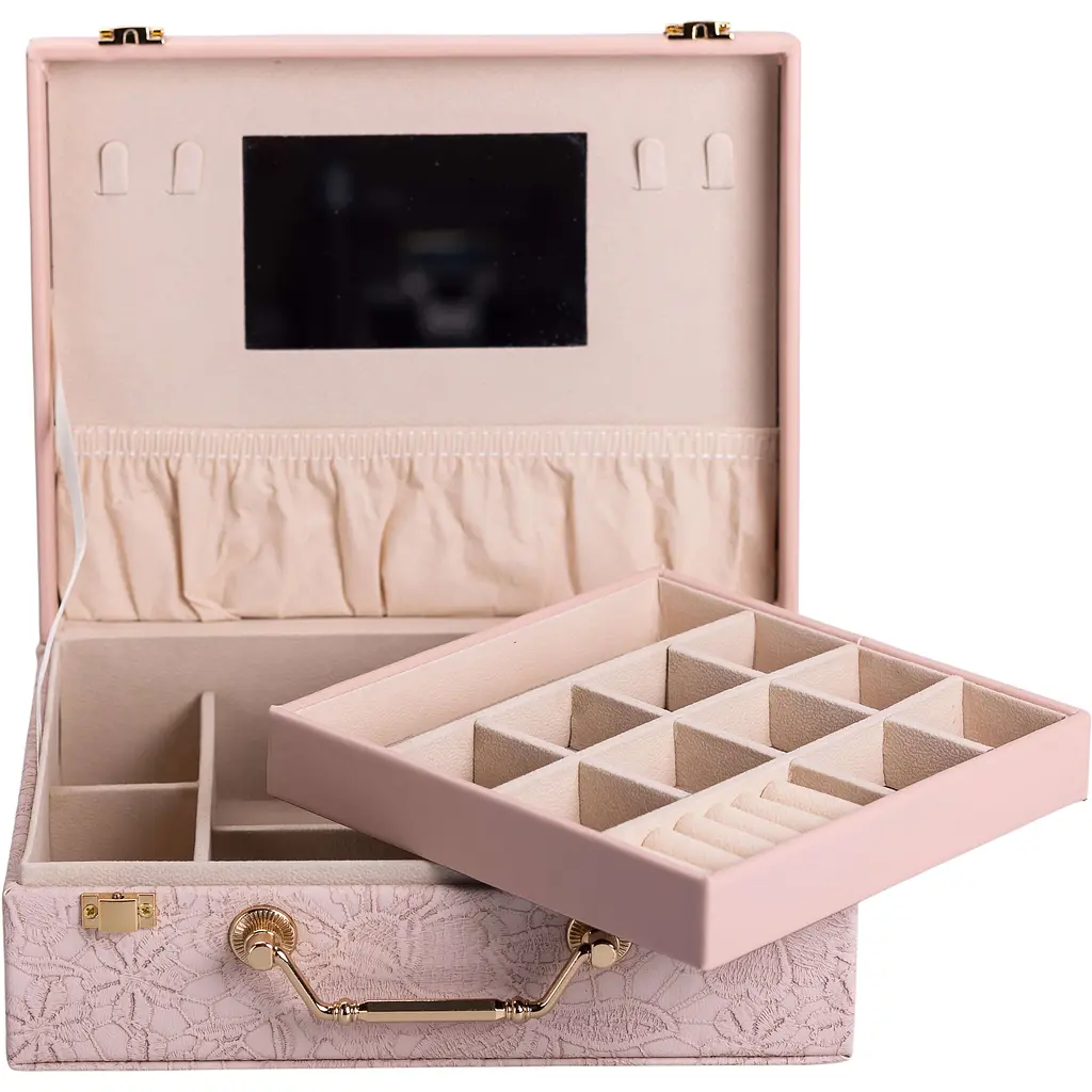 Кейс-органайзер для украшений Yiwu с накидными замками 24x18.5x8.5 см розовый HP-5-15P - фото 3