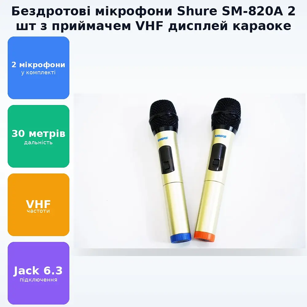 Комплект бездротових мікрофонів з дисплеєм універсальні 2 радіомікрофони Shure SM-820A - фото 2