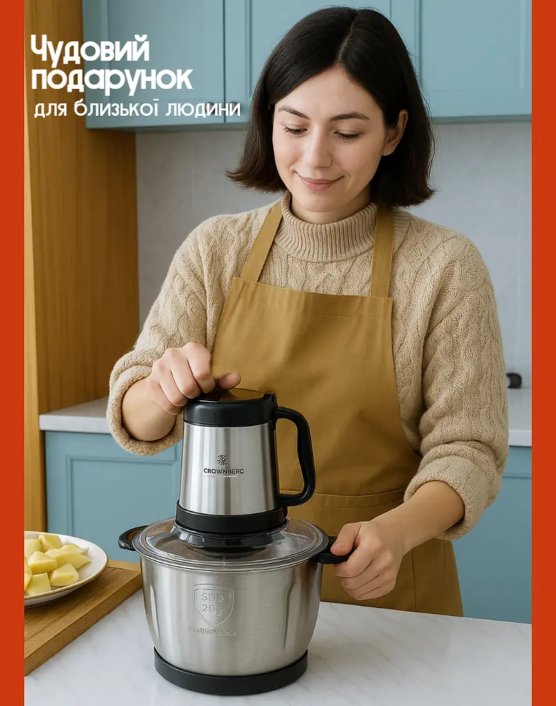 Подрібнювач для кухні Crownberg MultiFunction Food Blender 500 Вт з металічною чашою Black - фото 10