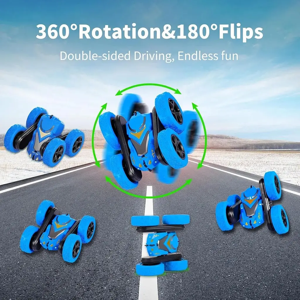Автомобілі з дистанційним керуванням RC Stunt Car Toys для хлопчиків і дівчаток, 2.4 ГГц, двосторонні 360° Flips 4WD - фото 5