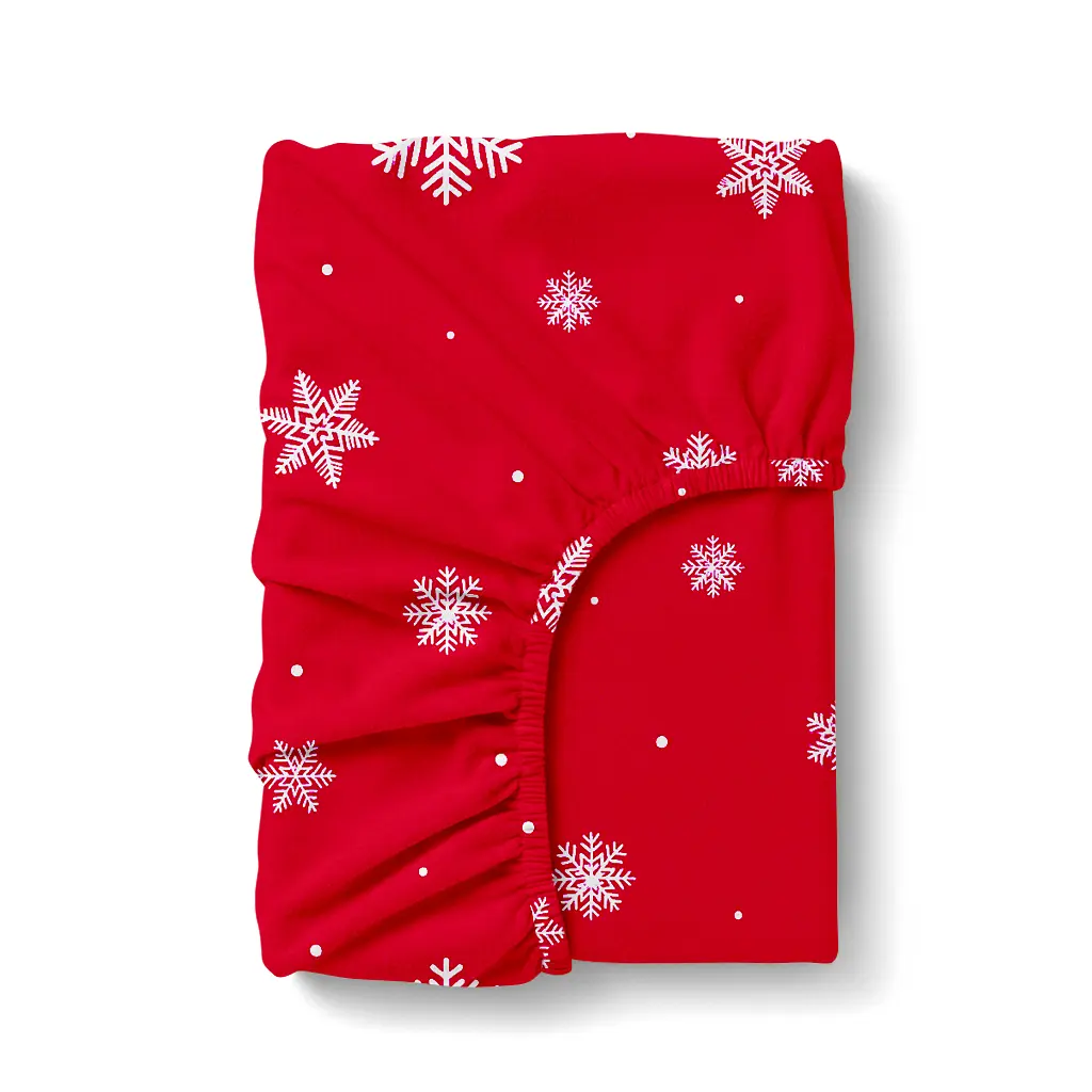 Простирадло на резинці фланель 160х200х30 SNOWFLAKES CRANBERRY COSAS (4822052475850)