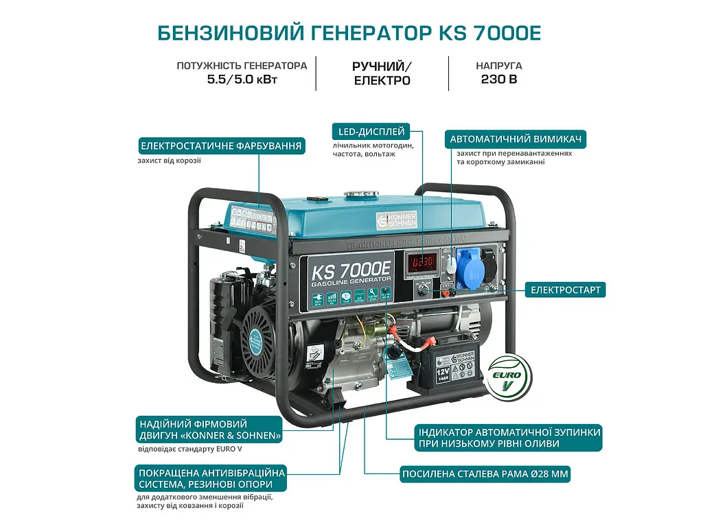 Генератор бензиновий Konner&Sohnen 5/5.5 кВт KS 7000E - фото 8