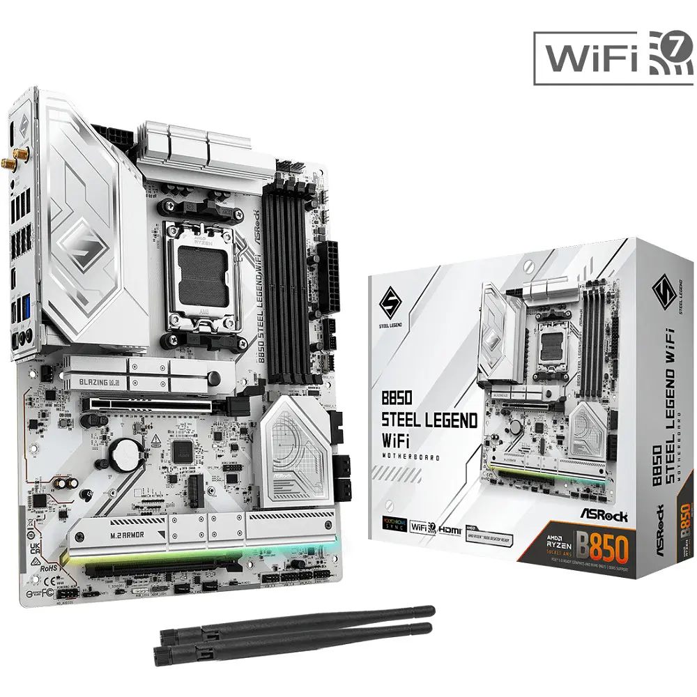 Материнська плата ASRock B850 Steel Legend WiFi (AM5/B850, 4xDDR5, 2xPCIex16, HDMI, 4xSATA, 4xM.2, 2.5GLan, ATX) - фото 5