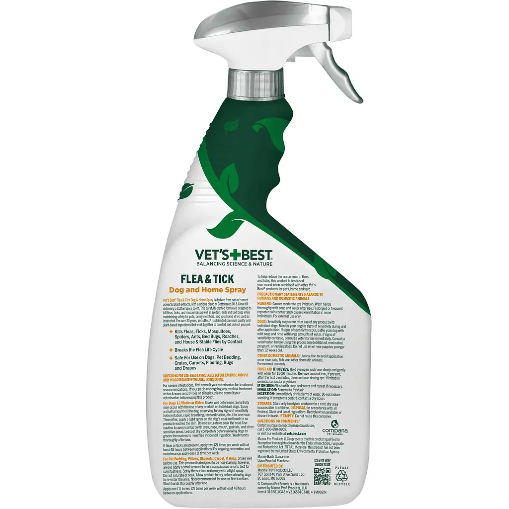 Протипаразитарний спрей для собак та будинку Vet's Best Flea&Tick Dog and Home Spray Cotton Spice Scent 945 мл vb00138 - фото 2